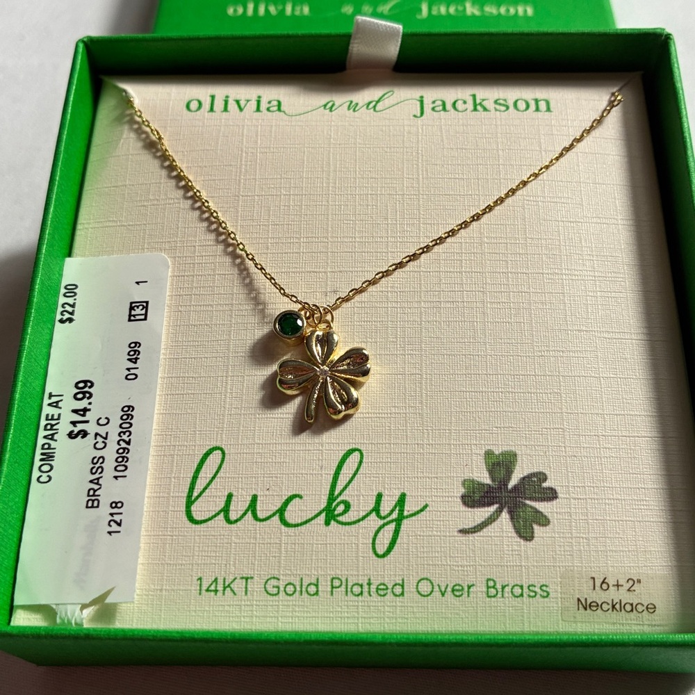 Olivia and Jackson 16”  14 karat gold plated over brass 4 leaf clover necklace